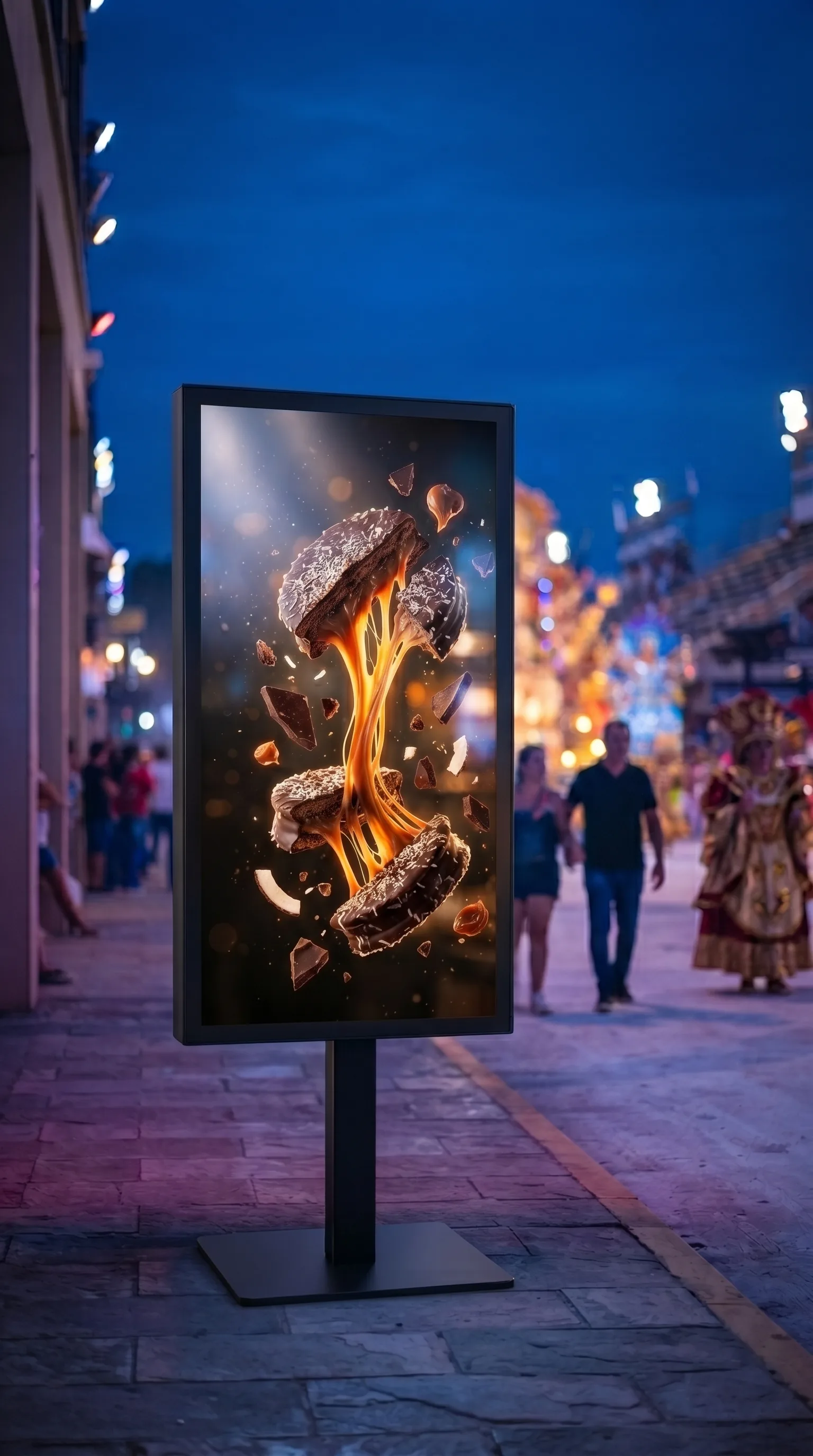 Totem publicitario — vía pública nocturna